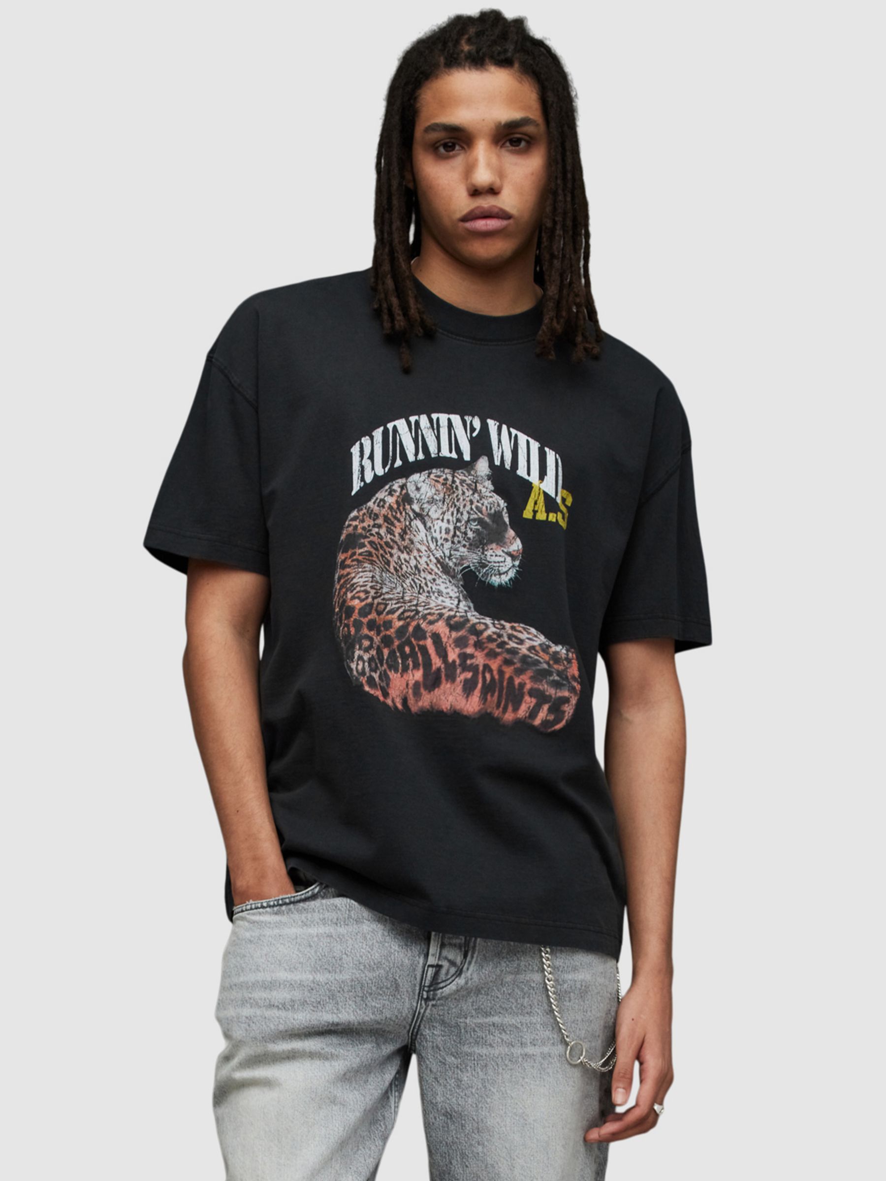 AllSaints Species Tiger Print T-Shirt, Washed Black, XS