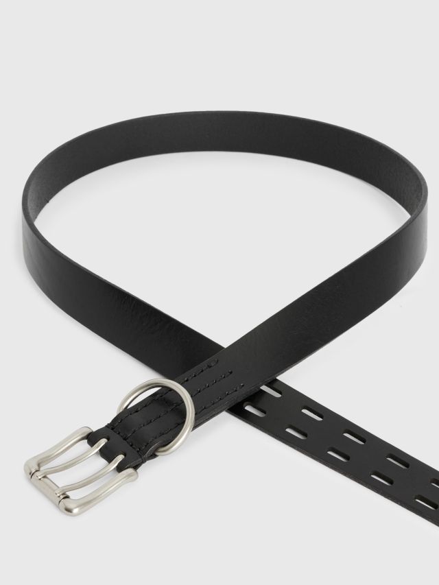 AllSaints Drew Shine Belt, Black/Dull Nickel, 30