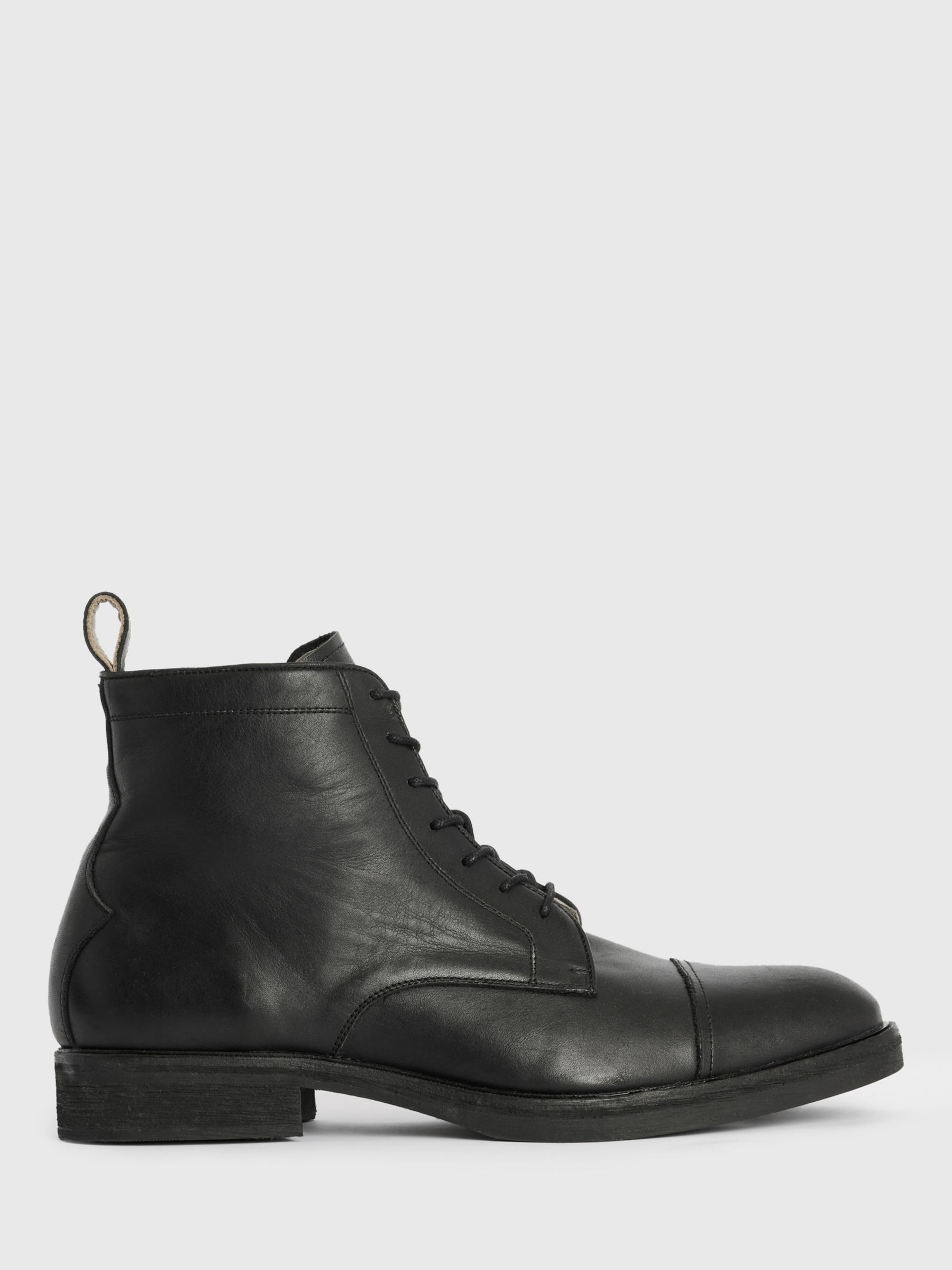AllSaints Drago Leather Lace-Up Boots, Black, 10