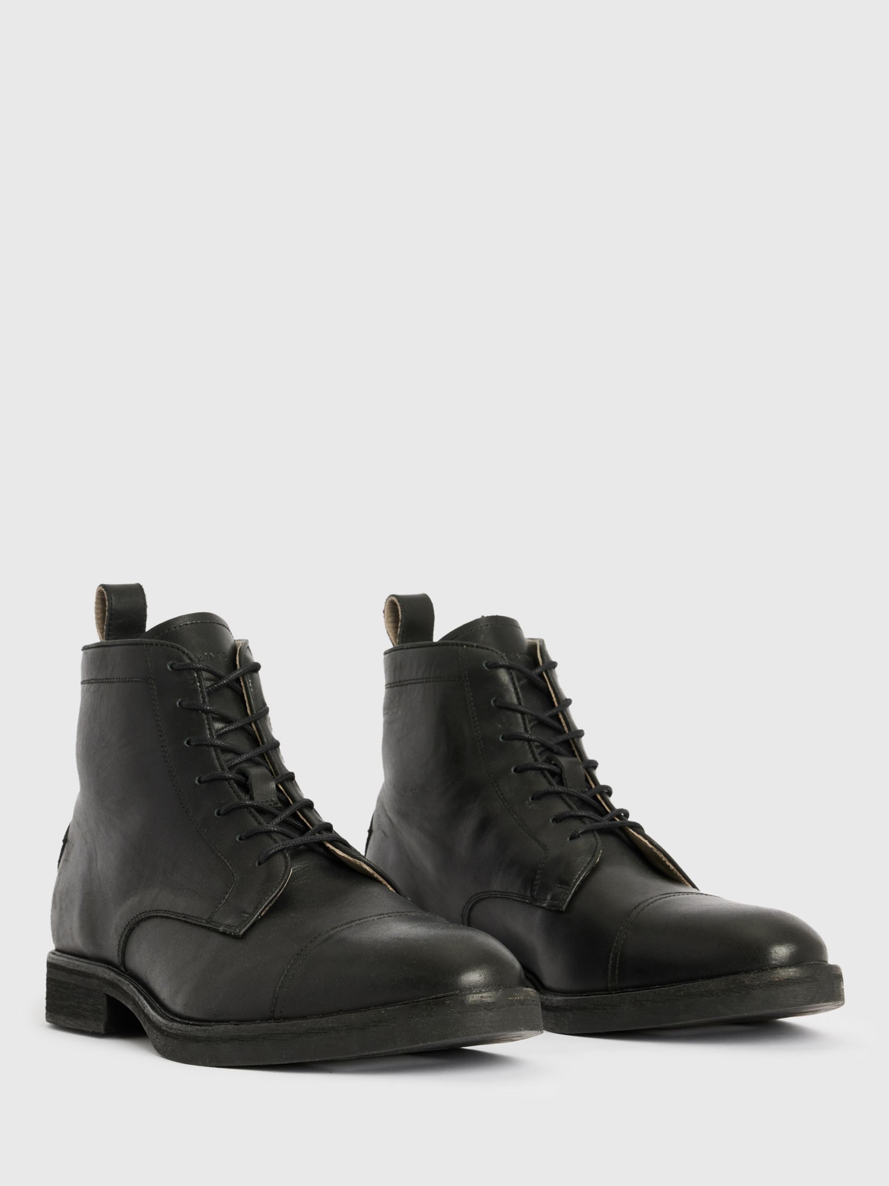 AllSaints Drago Leather Lace-Up Boots, Black, 10