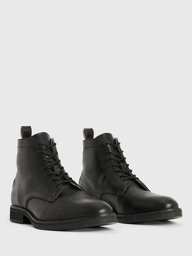 AllSaints Drago Leather Lace-Up Boots, Black at John Lewis & Partners