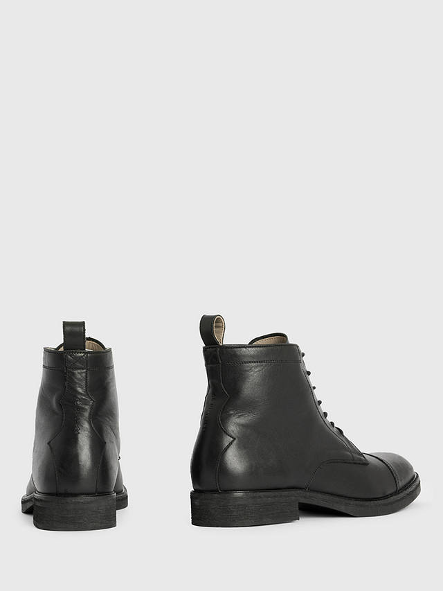 AllSaints Drago Leather Lace-Up Boots, Black at John Lewis & Partners