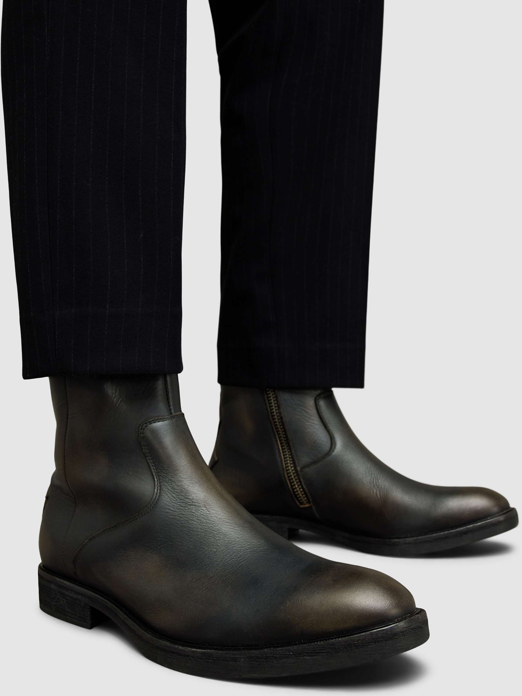 Buy AllSaints Lang Leather Zip Up Boots, Dark Brown Online at johnlewis.com