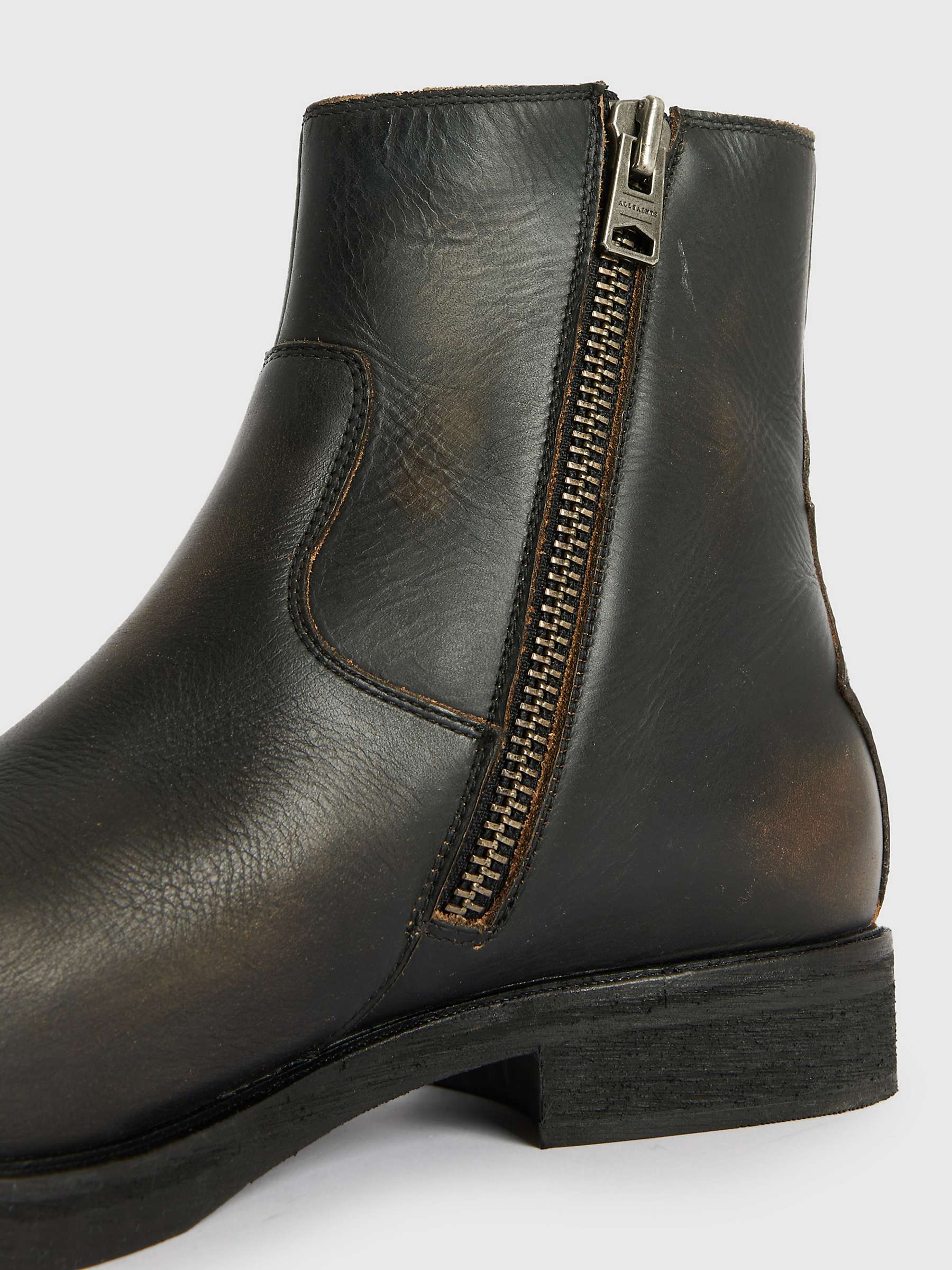 Buy AllSaints Lang Leather Zip Up Boots, Dark Brown Online at johnlewis.com