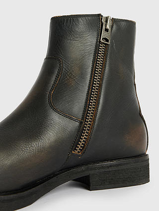 AllSaints Lang Leather Zip Up Boots, Dark Brown