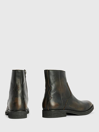 AllSaints Lang Leather Zip Up Boots, Dark Brown