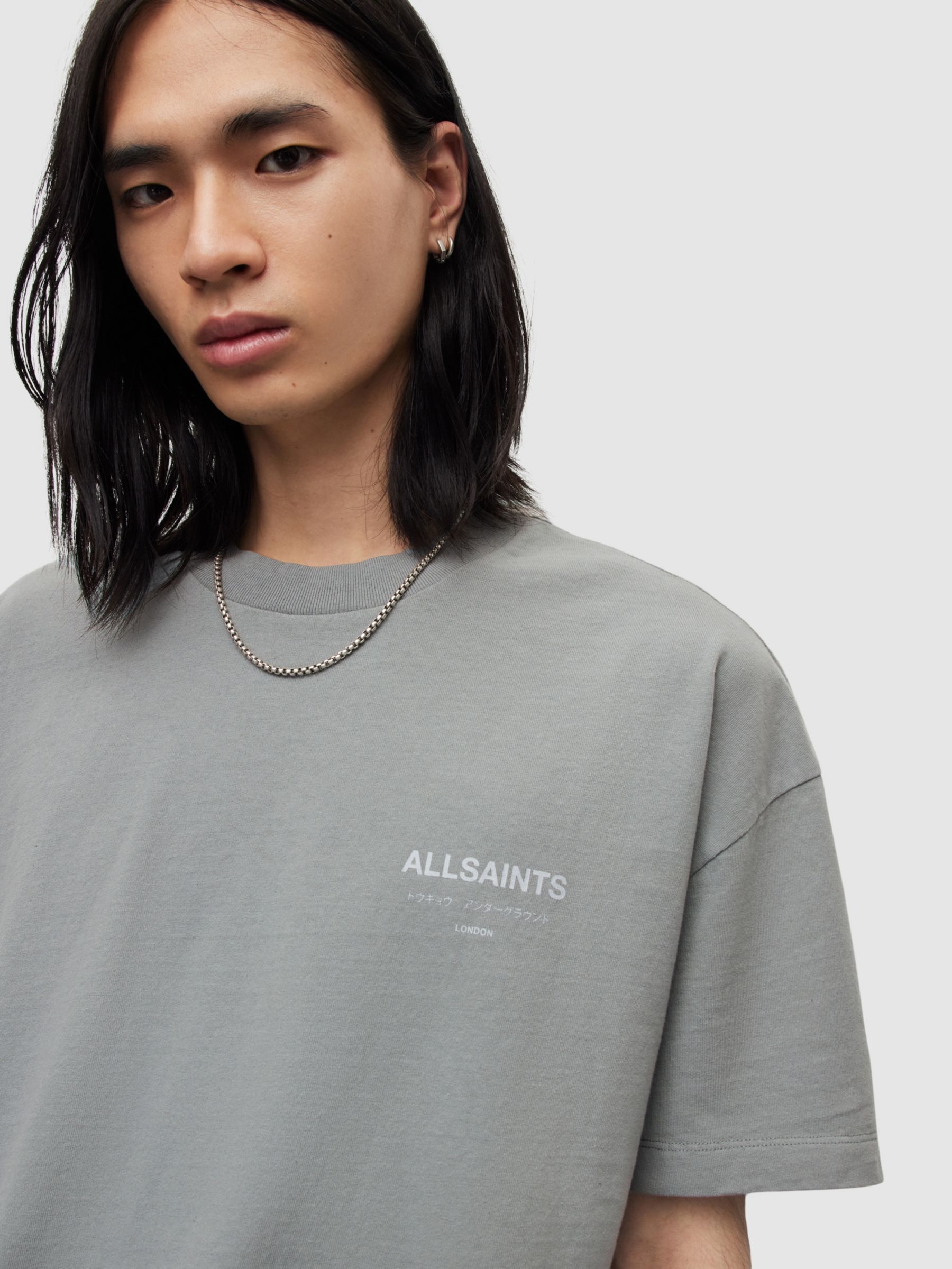 AllSaints Underground T-Shirt, Metallic Grey at John Lewis & Partners