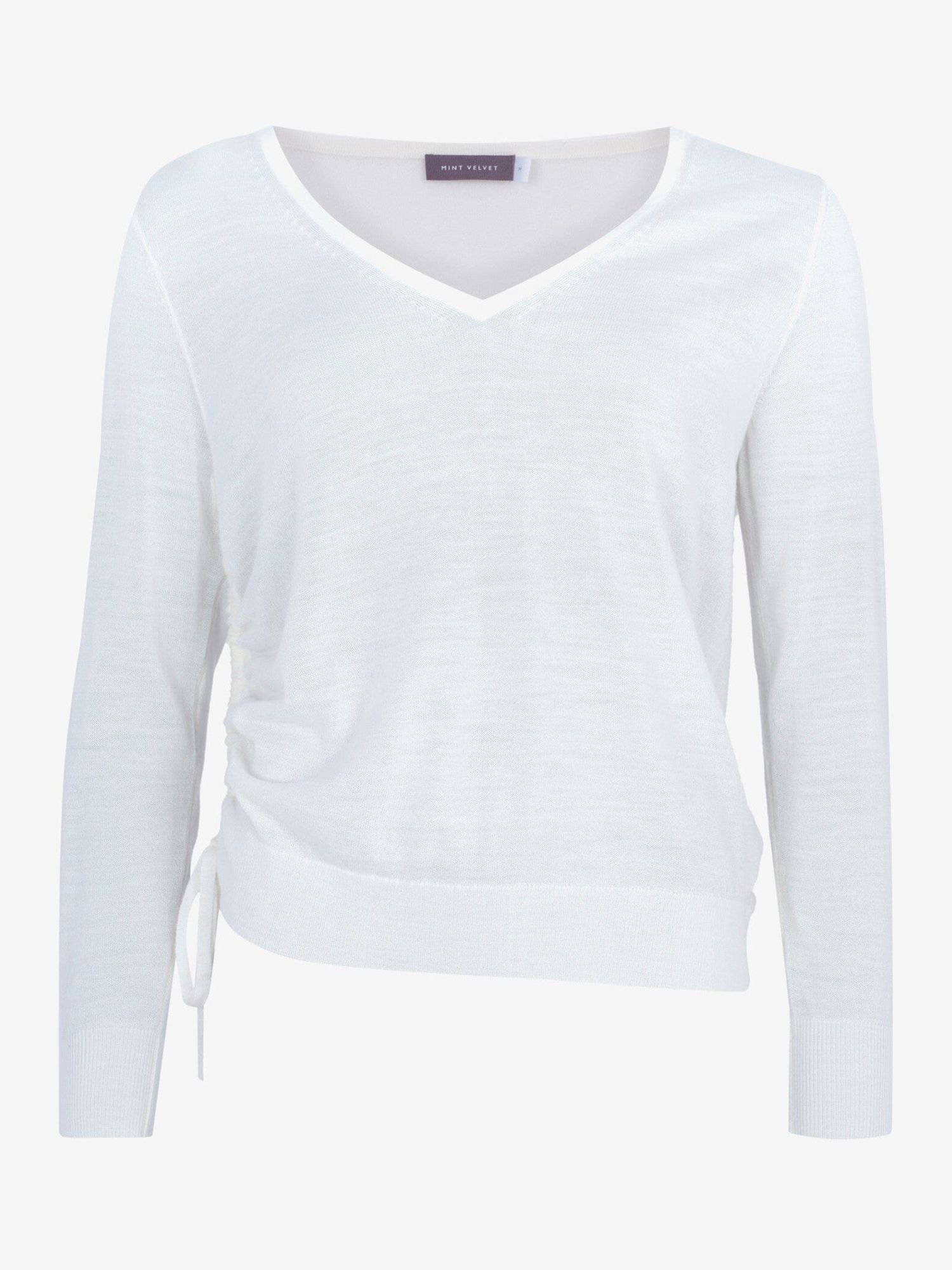 Mint Velvet Sheer Ruched Top, White Ivory at John Lewis & Partners