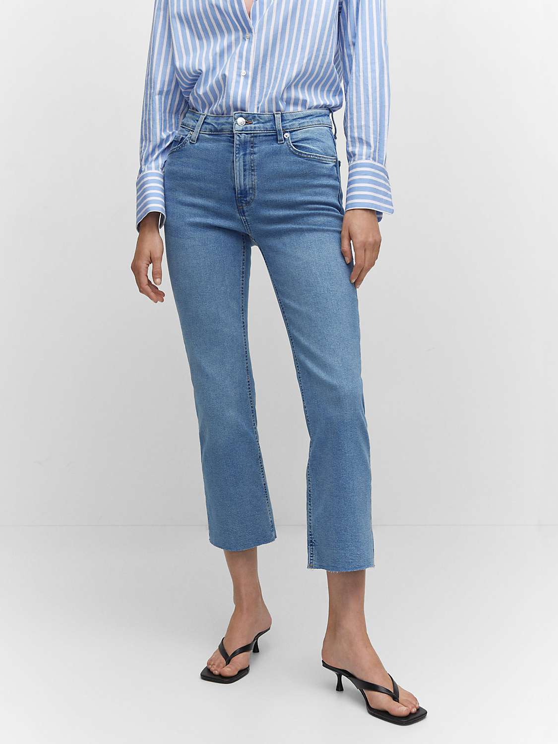 Buy Mango Sienna Crop Flared Jeans, Blue Online at johnlewis.com