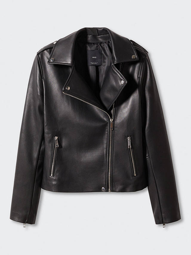 Mango Liz Faux Leather Biker Jacket, Black at John Lewis & Partners