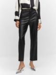 Mango Faux Leather Straight Trousers, Black