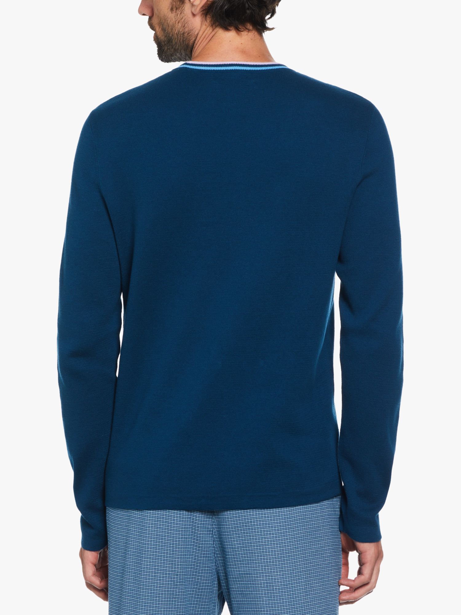 Original Penguin Crew Neck Tipped Jumper, Poseidon Blue at John Lewis ...