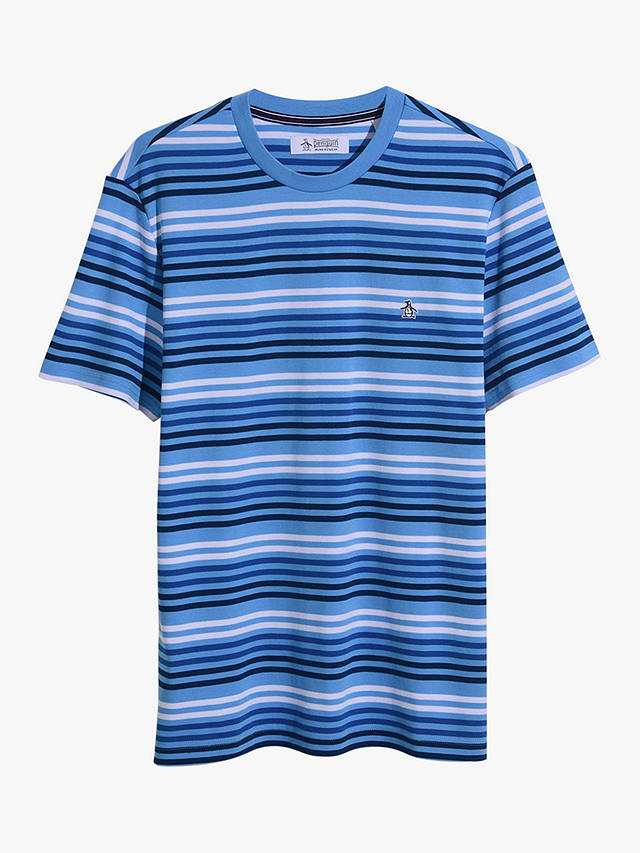Original Penguin Engineers Stripe T-Shirt, Azure Blue at John Lewis ...