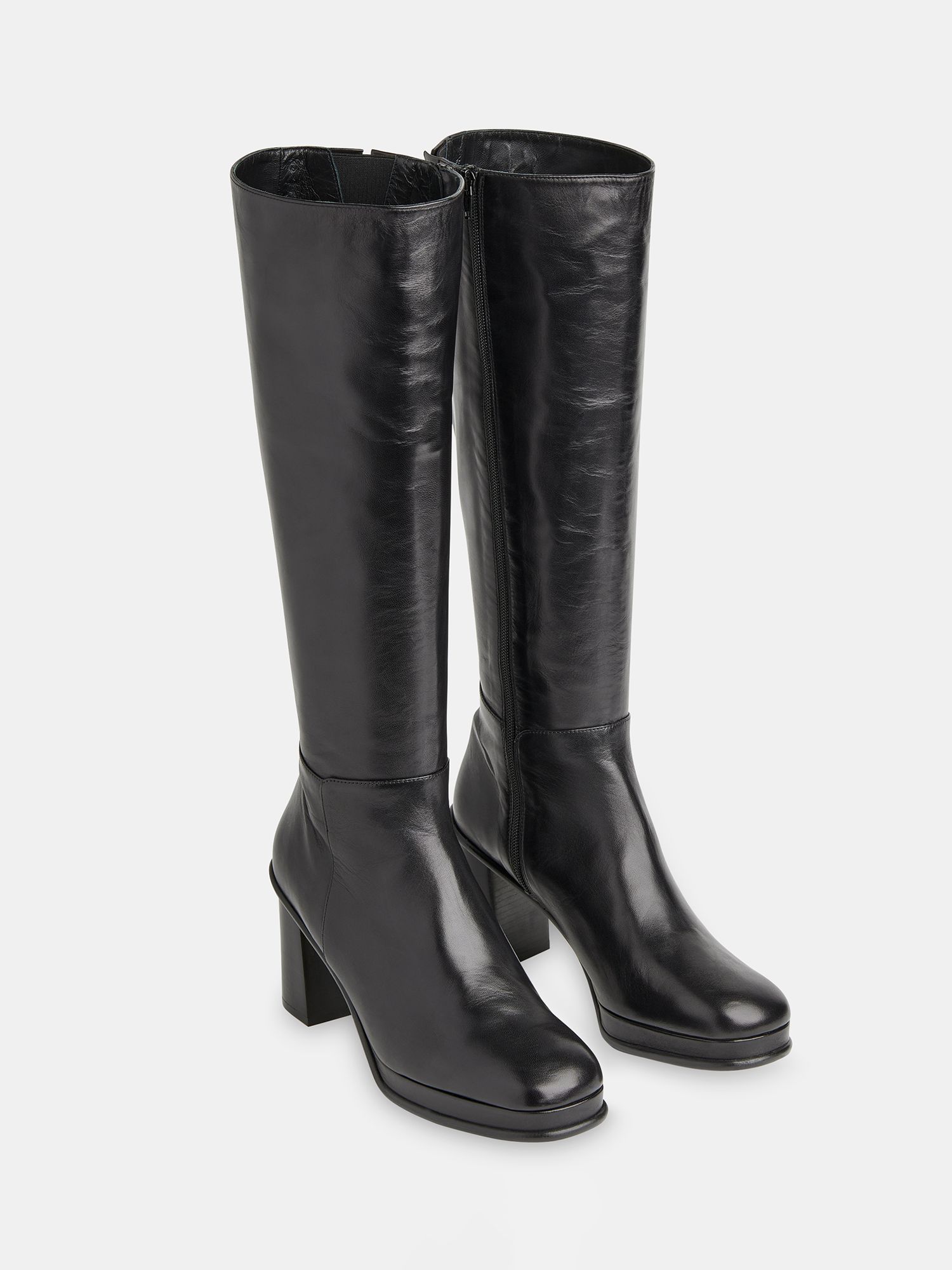 Whistles Clara Leather Knee High Boots, Black, 3