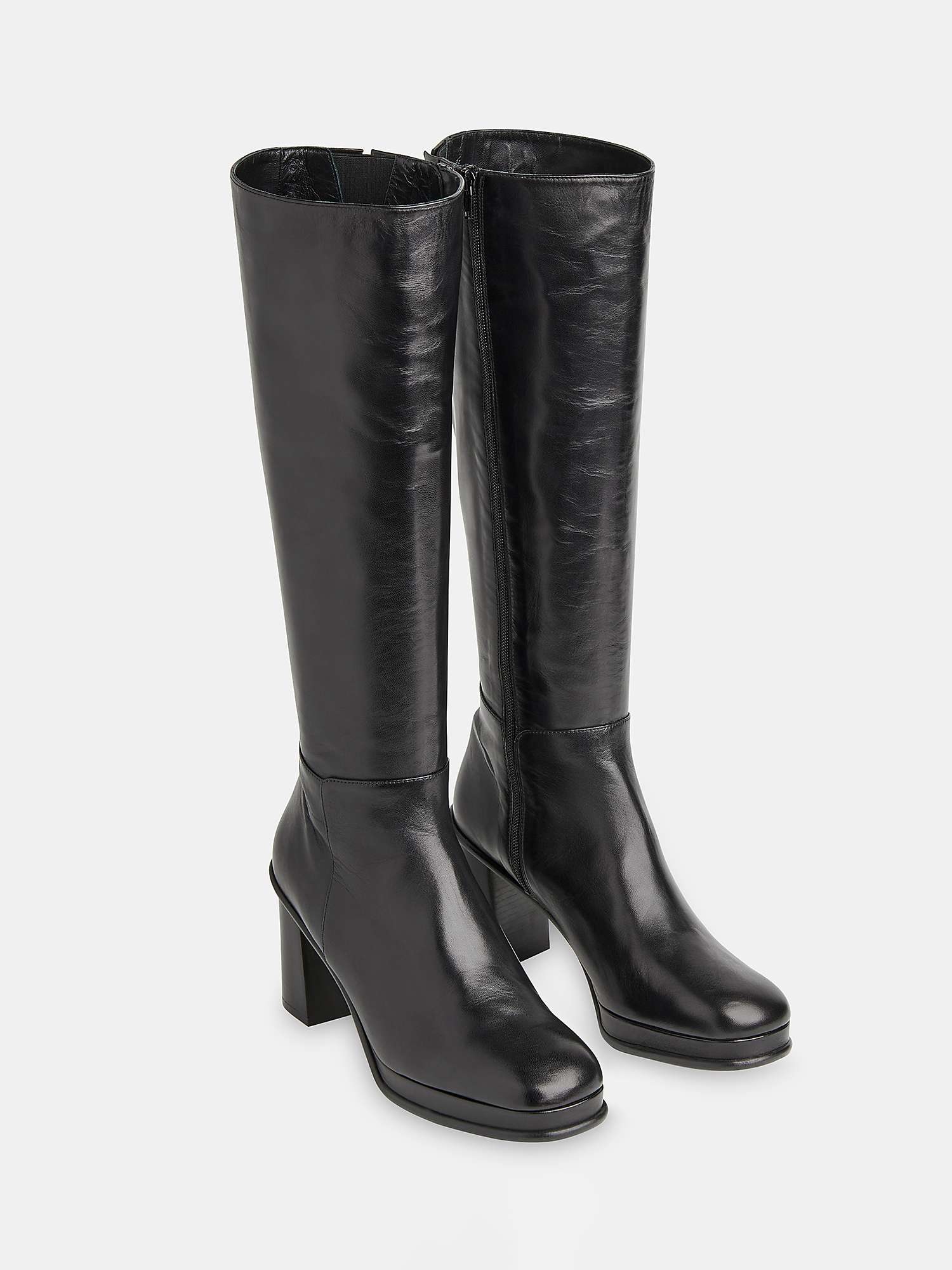 Buy Whistles Clara Leather Knee High Boots, Black Online at johnlewis.com