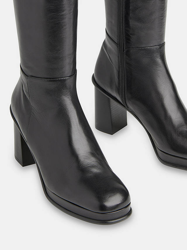 Whistles Clara Leather Knee High Boots, Black