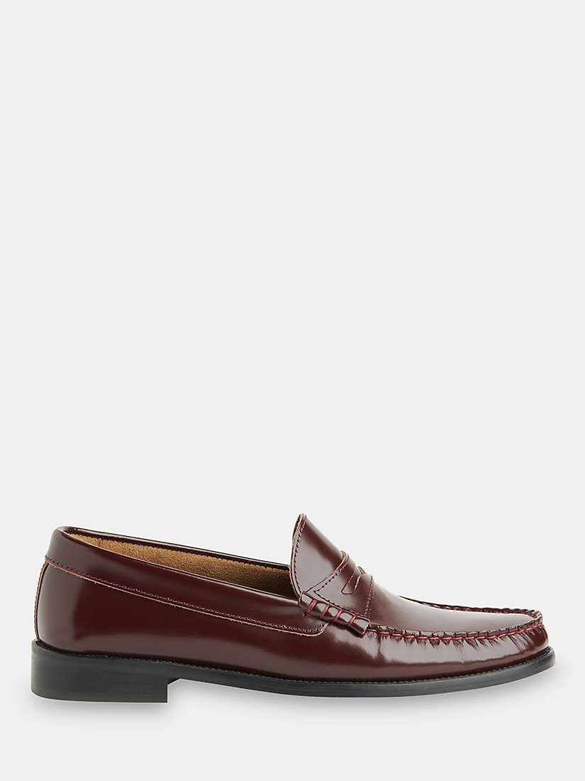 Whistles Manny Slim Leather Loafers. Burgundy at John Lewis & Partners