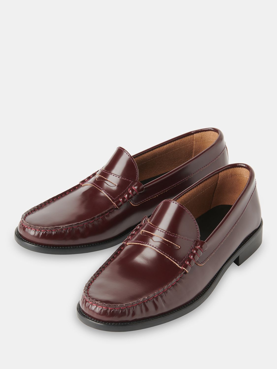 Whistles Manny Slim Leather Loafers. Burgundy at John Lewis & Partners