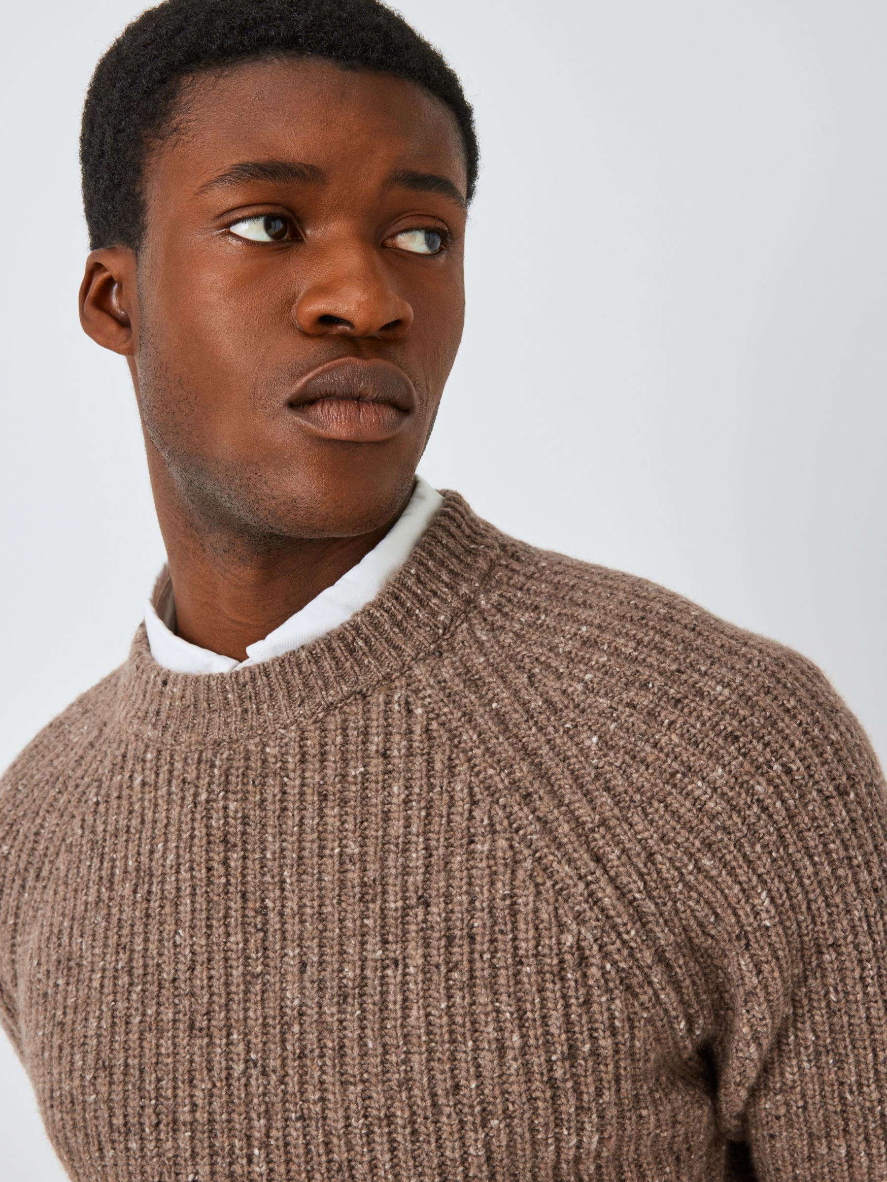 John Lewis Made in Italy Wool Blend Donegal Look Rib Crew Neck Jumper ...