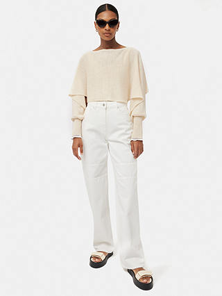 Jigsaw Pure Linen Cropped Poncho Jumper, Cream