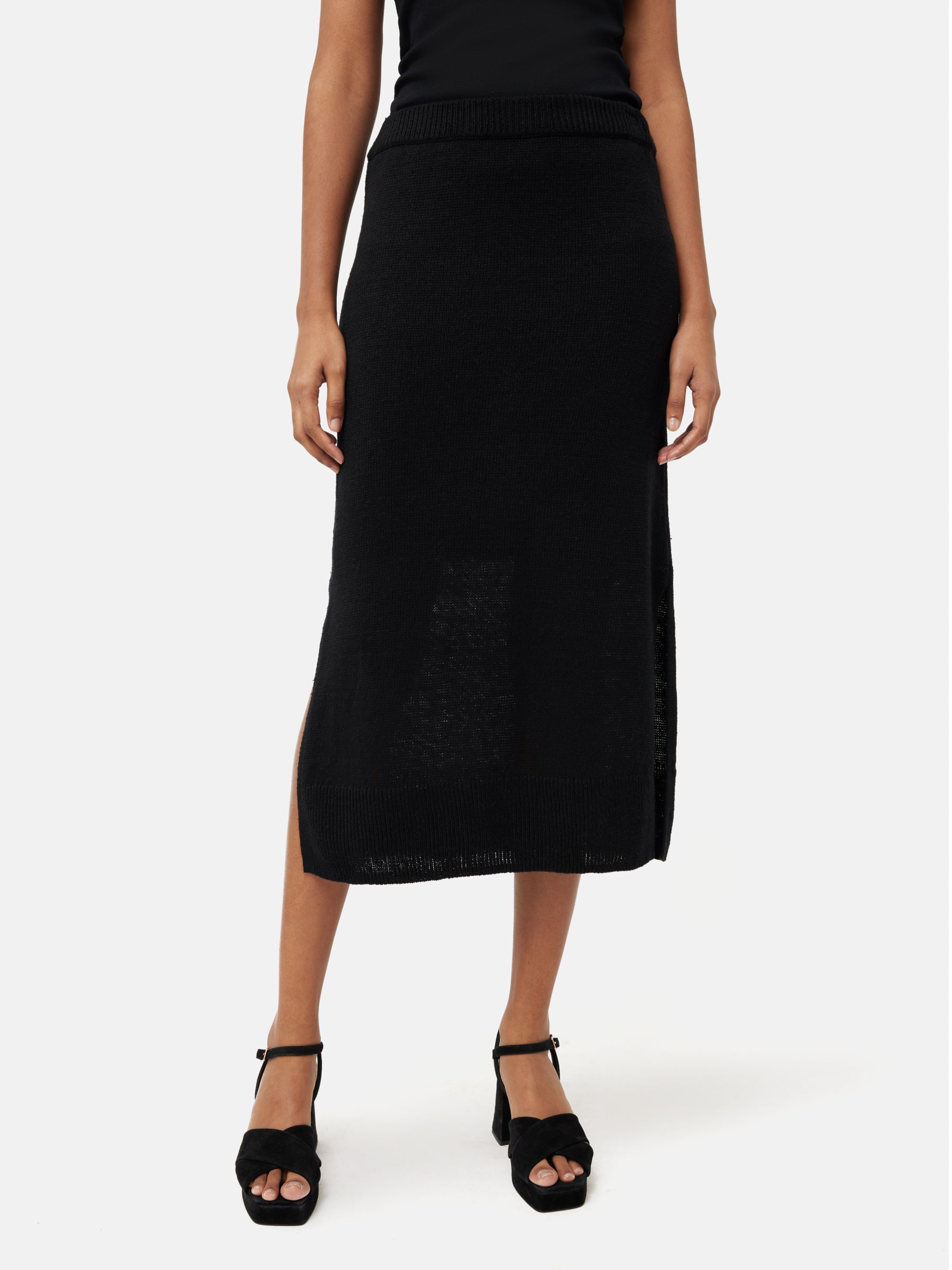 Jigsaw Linen Slub Knitted Skirt, Black at John Lewis & Partners