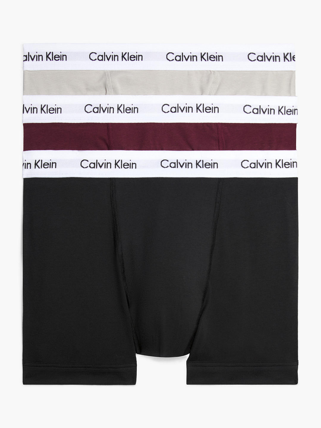 Calvin Klein Cotton Stretch Mid Rise Trunks, Pack of 3, Black/Red/Cream
