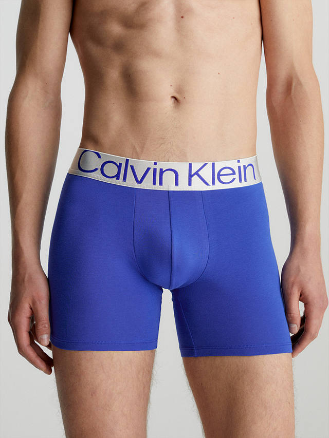 Calvin Klein Steel Cotton Blend Boxer Briefs, Pack of 3, Blue/Grey ...