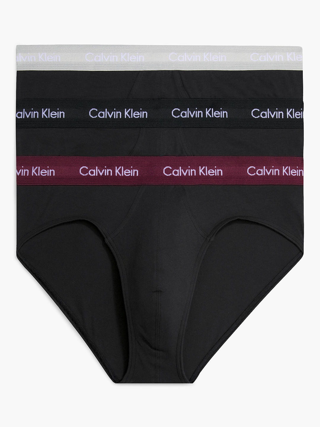 Calvin Klein Underwear Cotton Briefs, Pack of 3, Black/Port/Porpoise