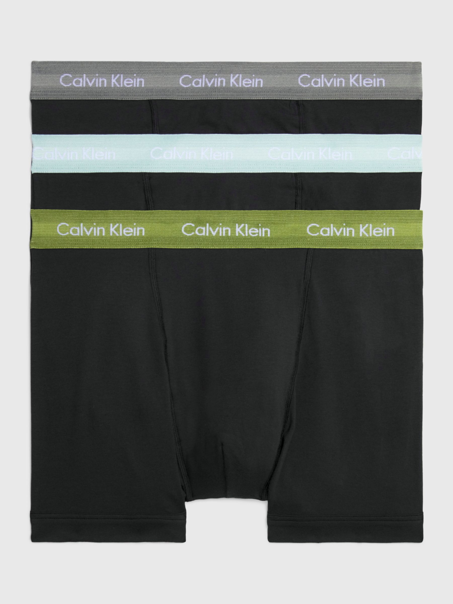 Calvin Klein Cotton Stretch Mid Rise Trunks, Pack of 3, Black/Olive/Grey, S