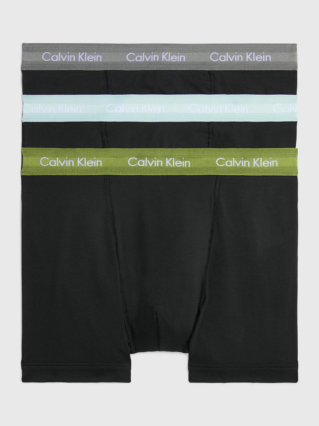 Calvin Klein Cotton Stretch Mid Rise Trunks, Pack of 3, Black/Olive/Grey