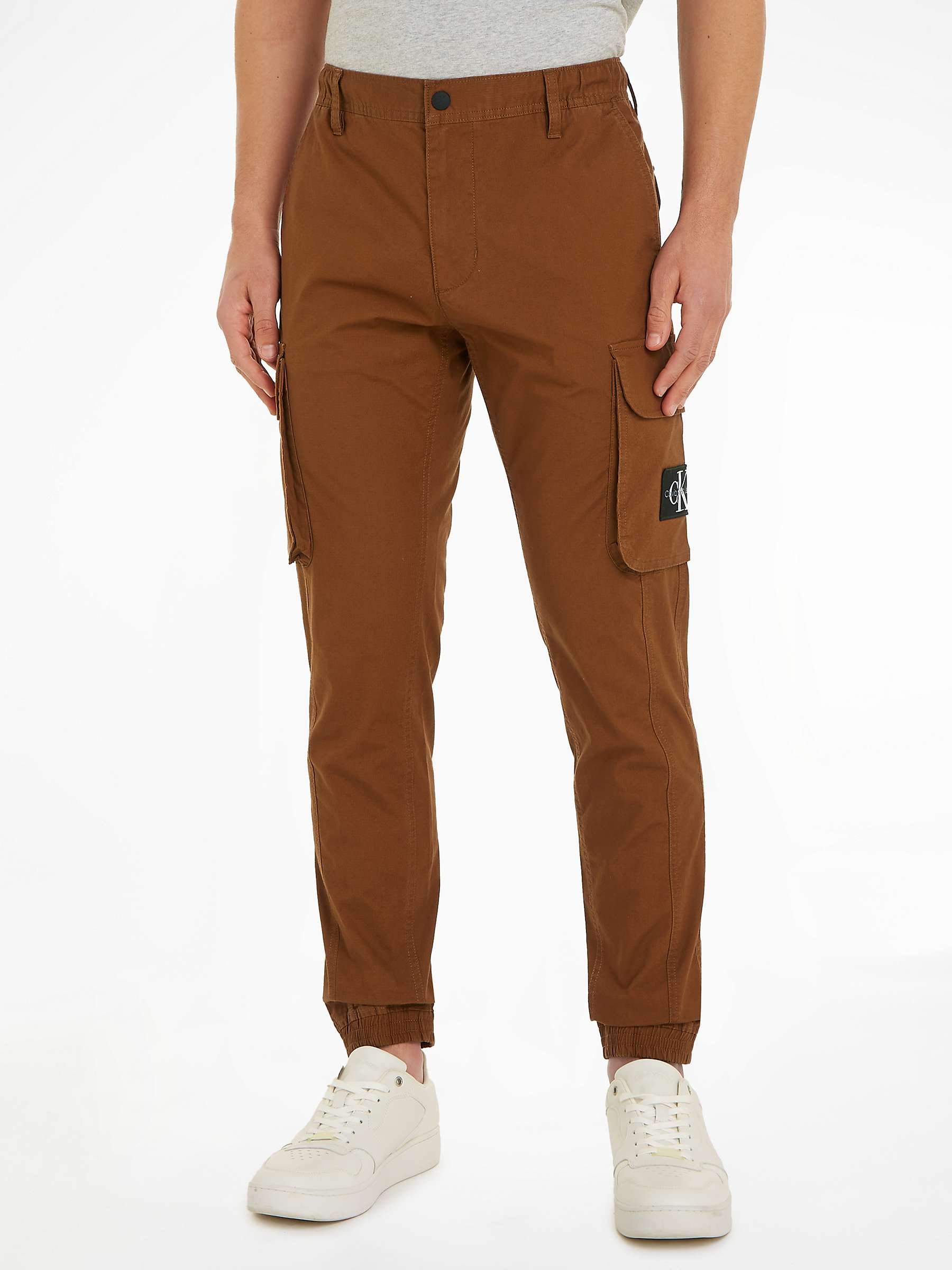 Calvin Klein Jeans Skinny Cargo Trousers, Brown at John Lewis & Partners