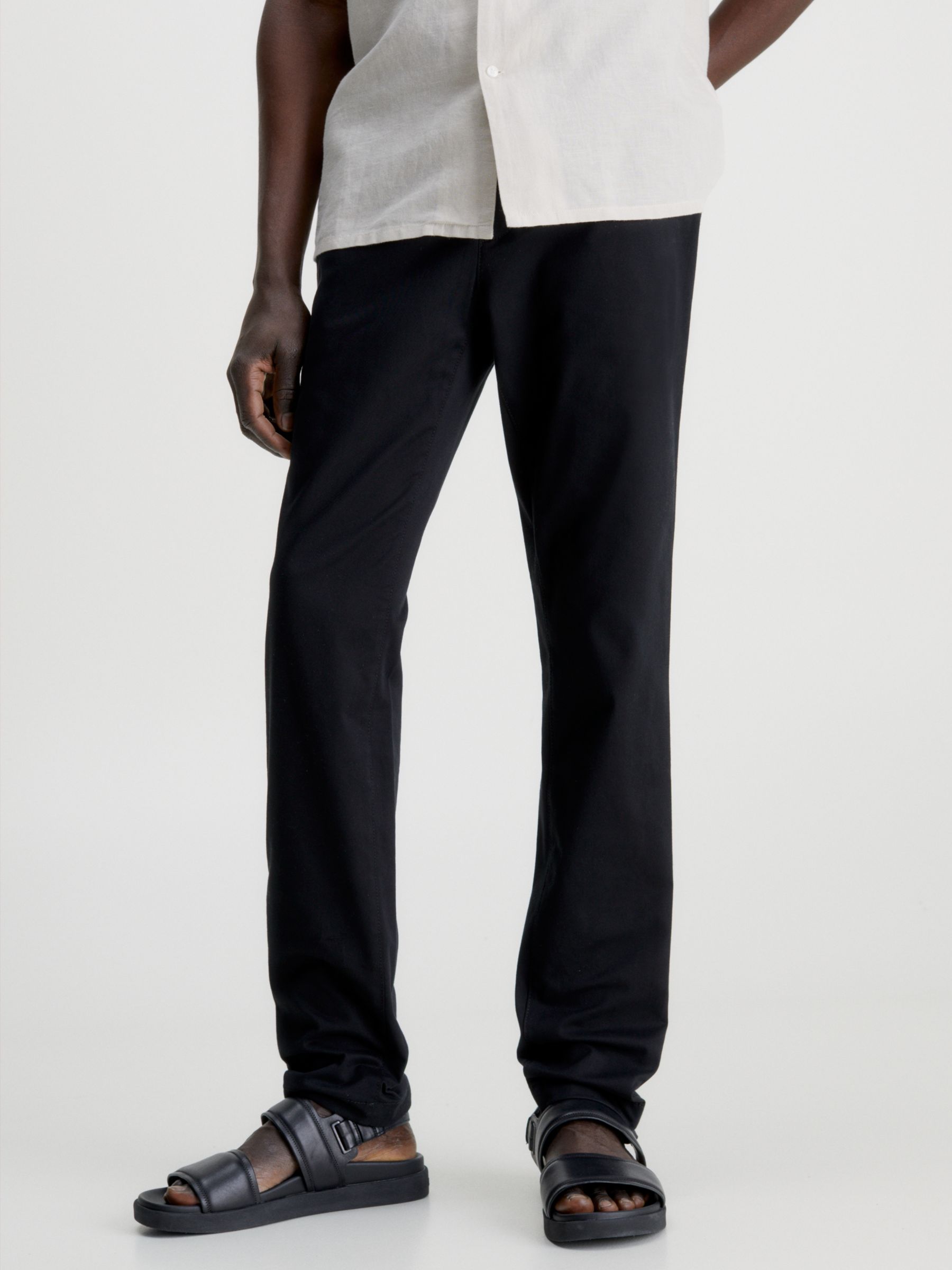 Calvin Klein Cotton Twill Slim Fit Chinos, Black at John Lewis & Partners