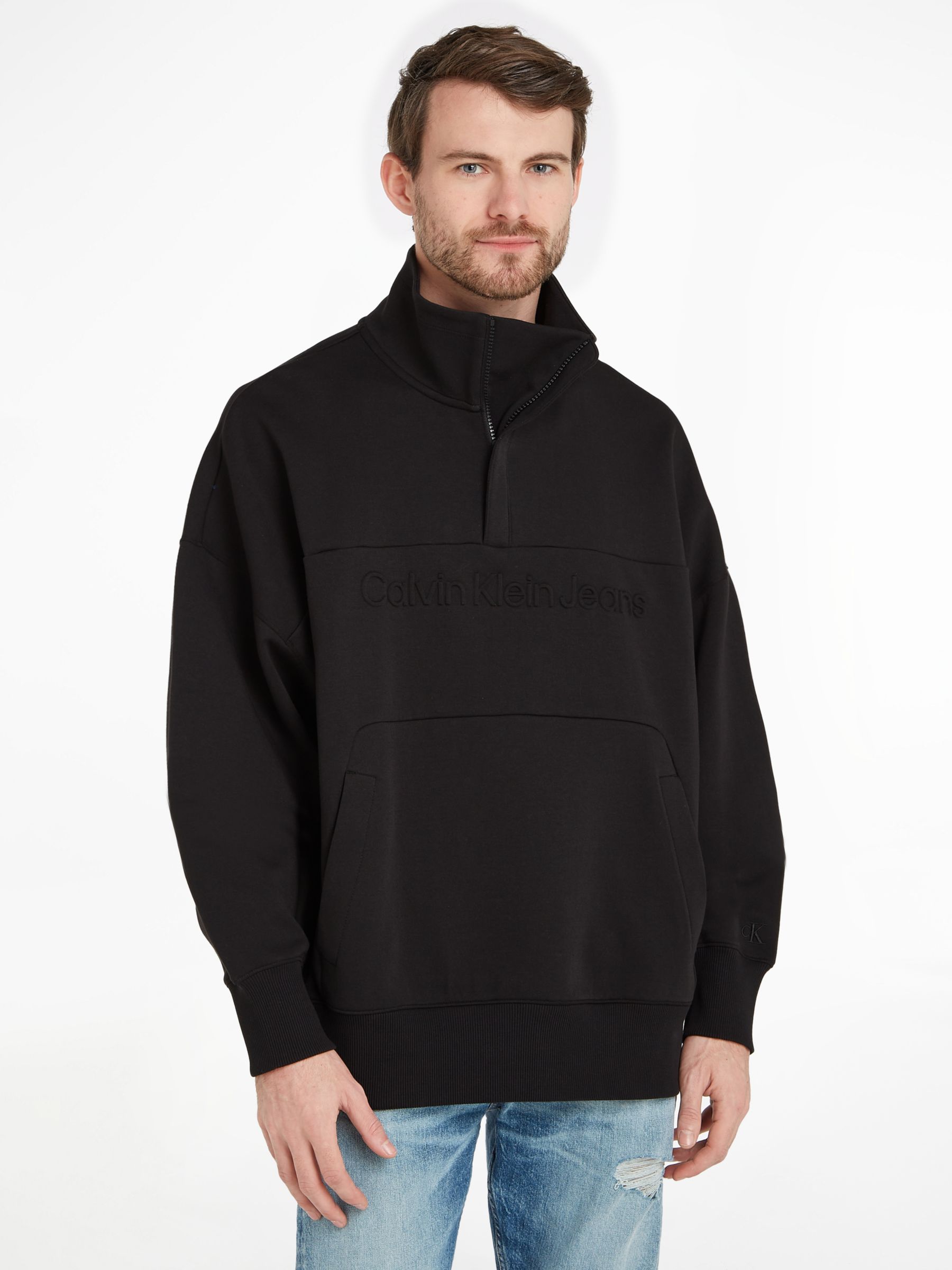 Calvin Klein Embossed Logo Half Zip Sweatshirt at John Lewis & Partners