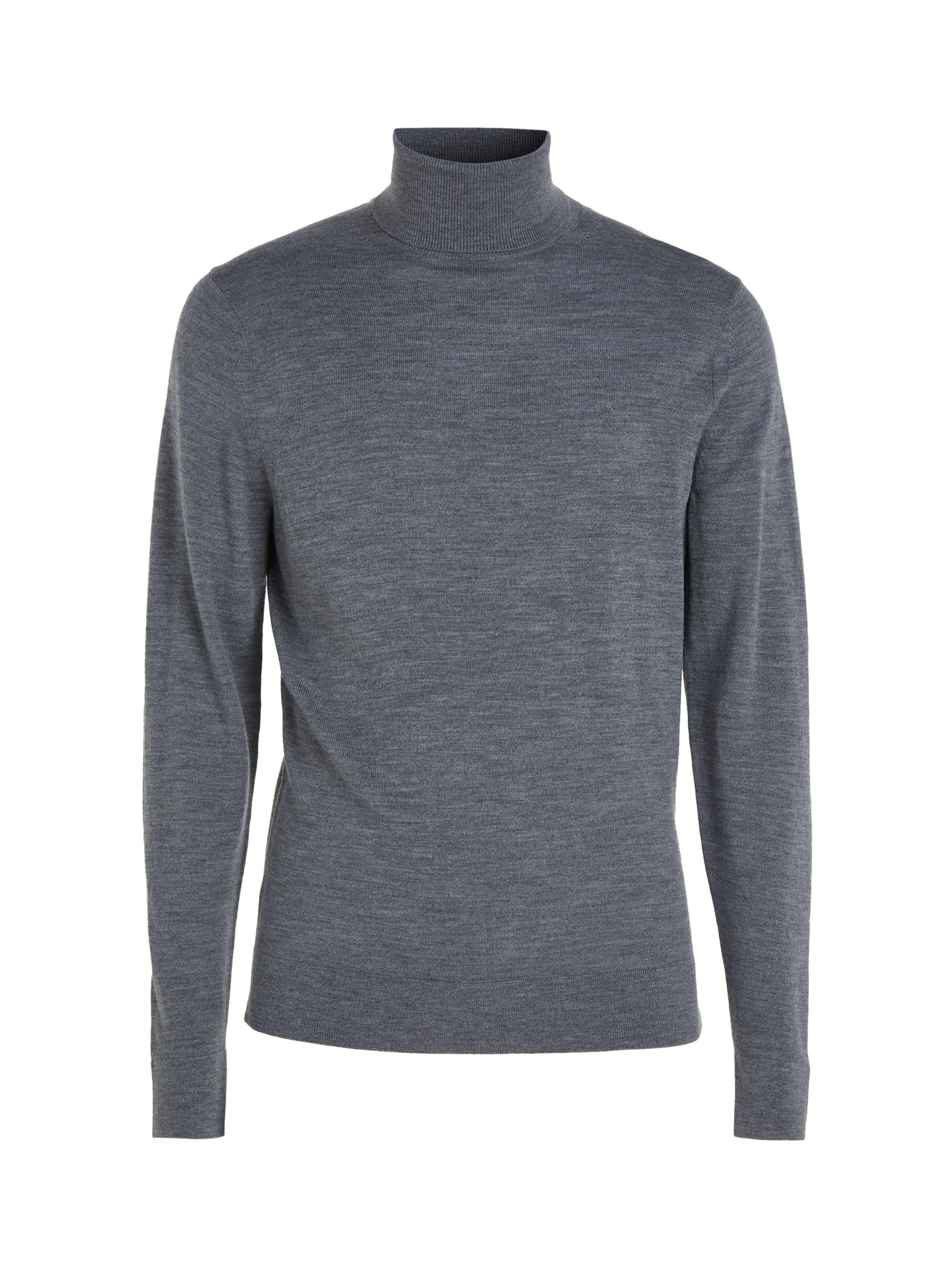 Calvin Klein Merino Roll Neck Jumper, Grey at John Lewis & Partners