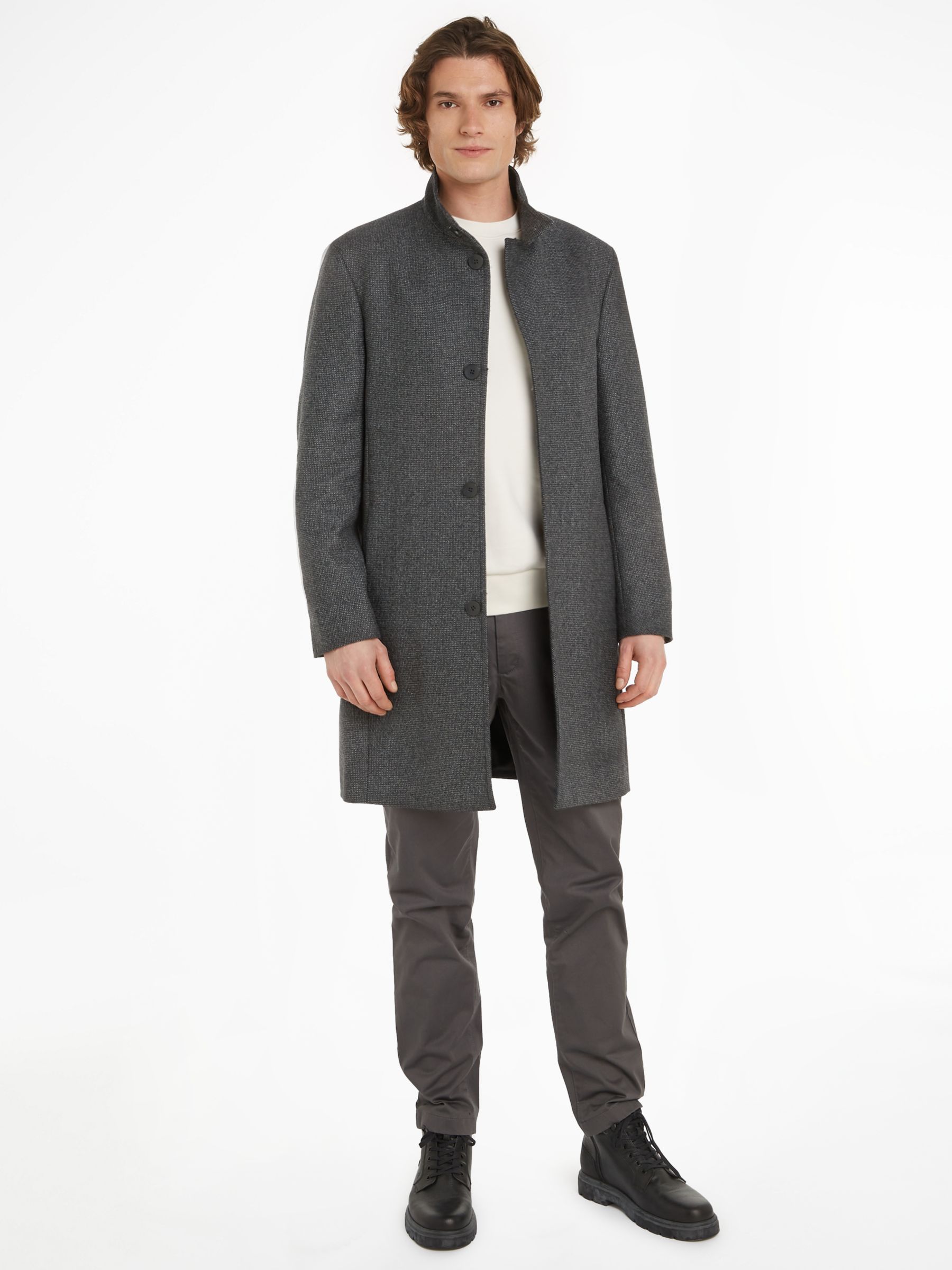 Calvin Klein Wool Blend High Neck Coat, Grey