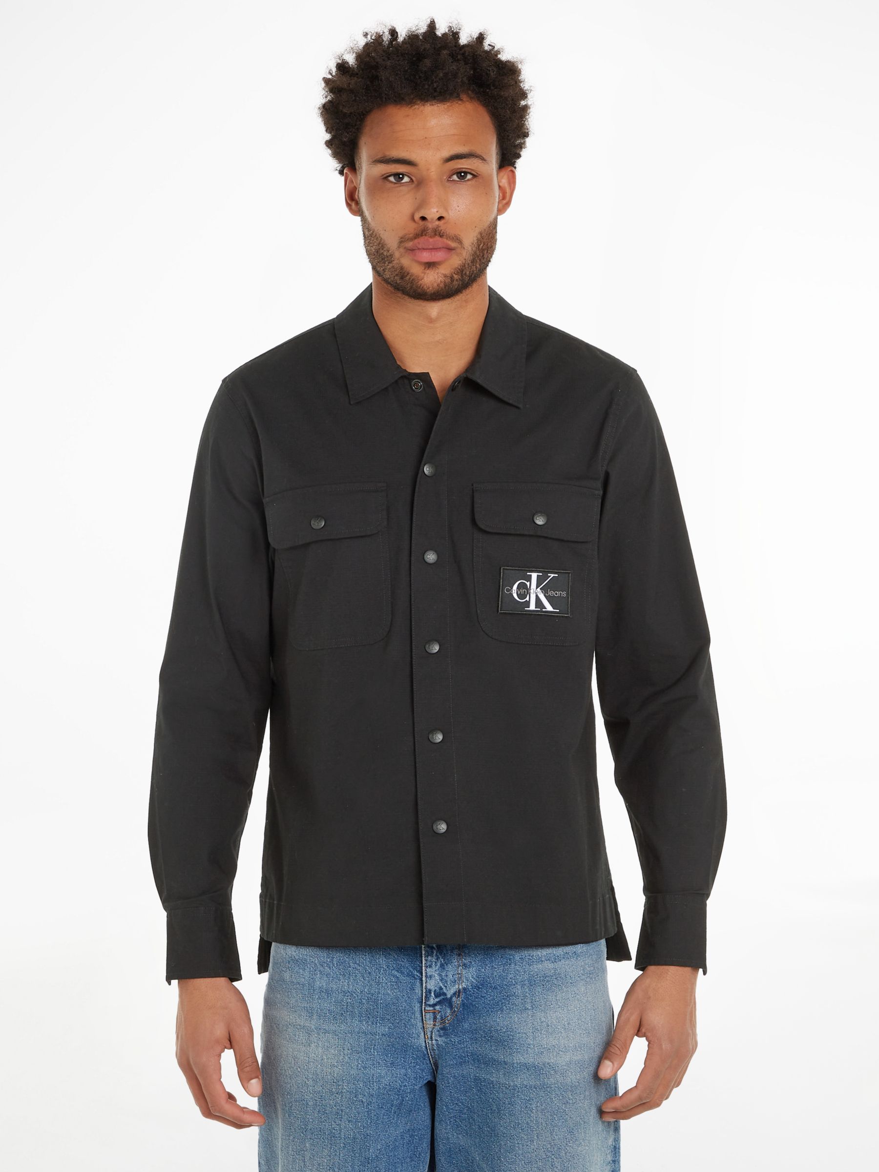 Calvin Klein Men's Long Sleeve Denim Button Down Shirt, Black