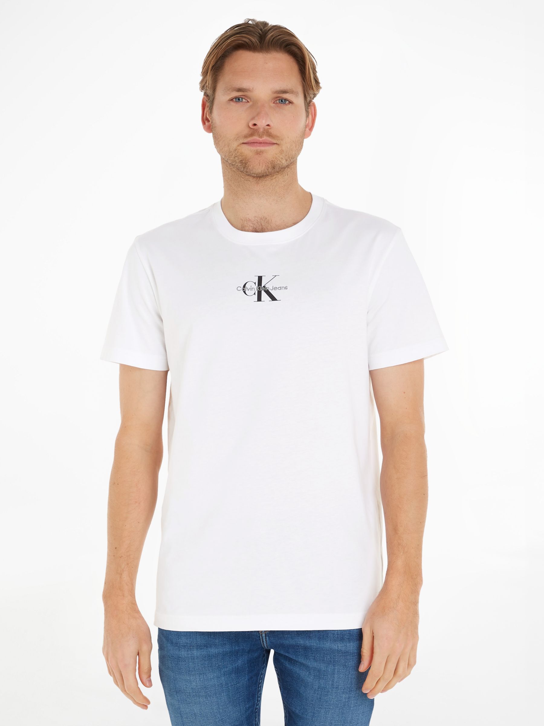Calvin Klein Monogram Logo T-Shirt, Bright White at John Lewis