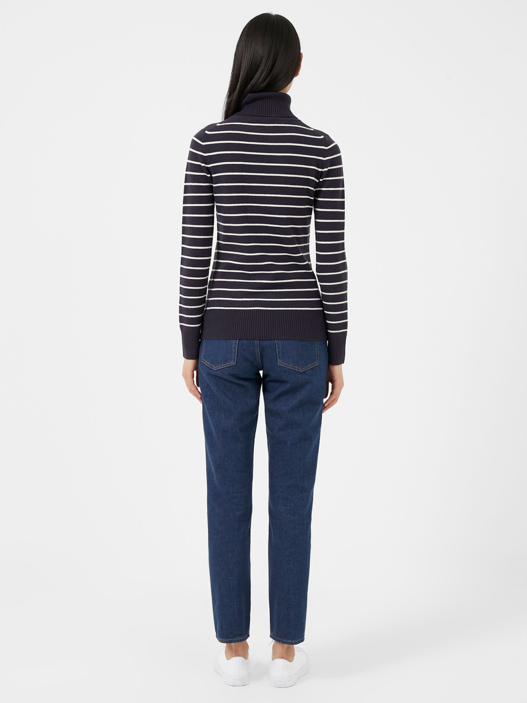 French Connection Babysoft Stripe Roll Neck Jumper, Navy/Classic Cream ...