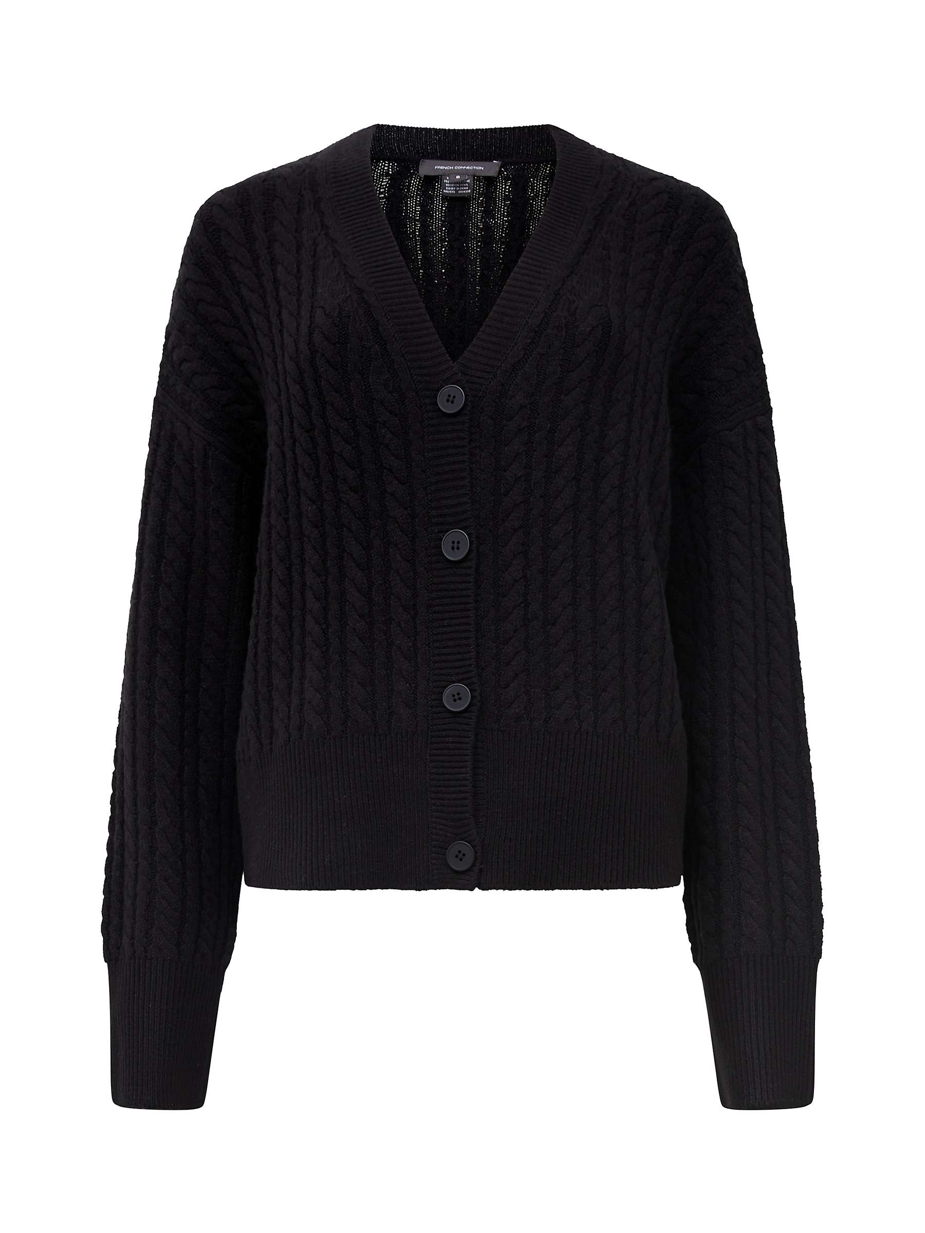 French Connection Babysoft Cable Knit Cardigan, Black at John Lewis ...