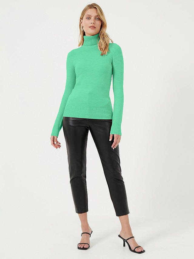 French Connection Babysoft Ribbed Roll Neck Jumper, Island Green