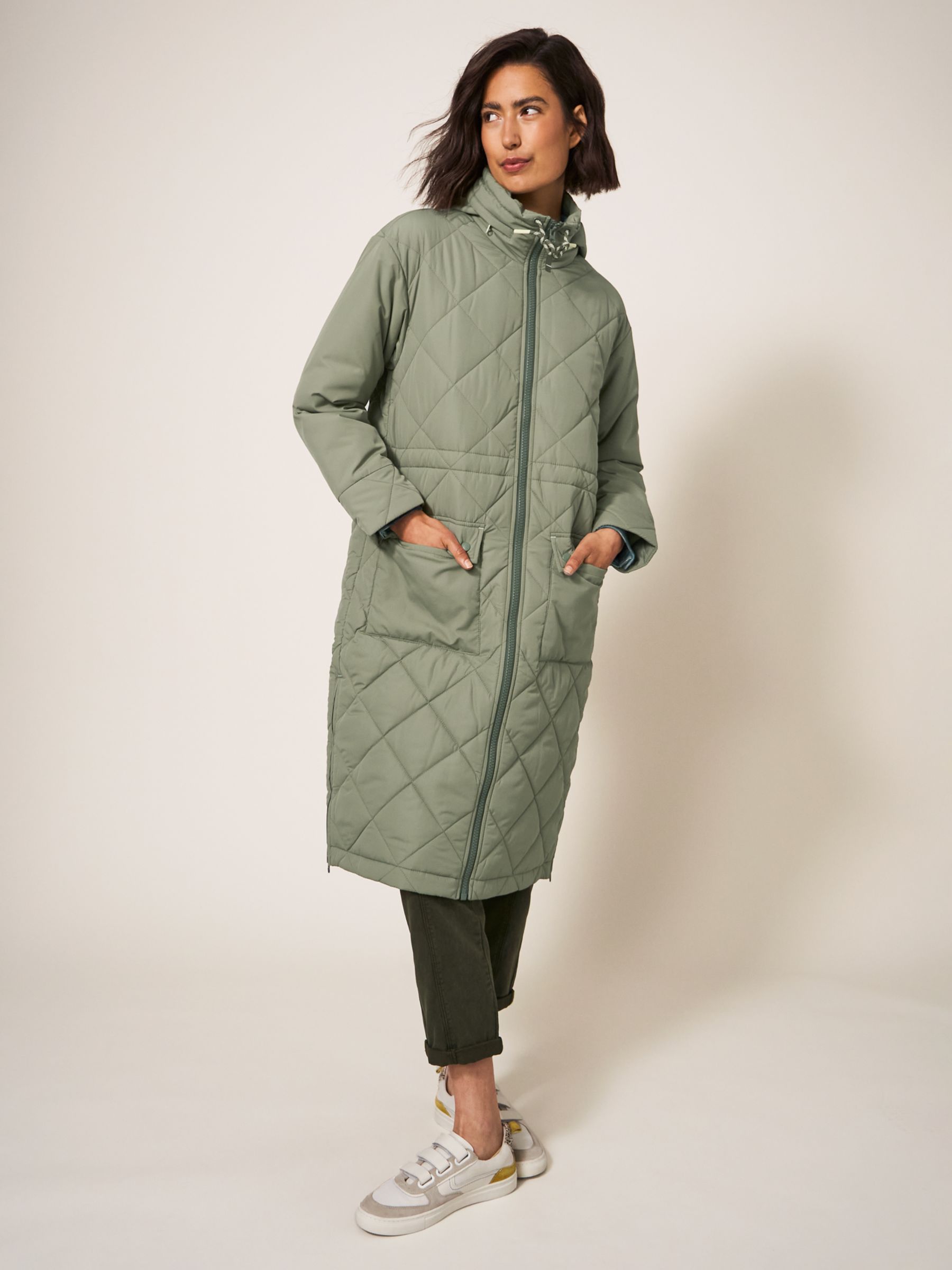 White Stuff Lorena Quilted Coat, Mid Green, 10