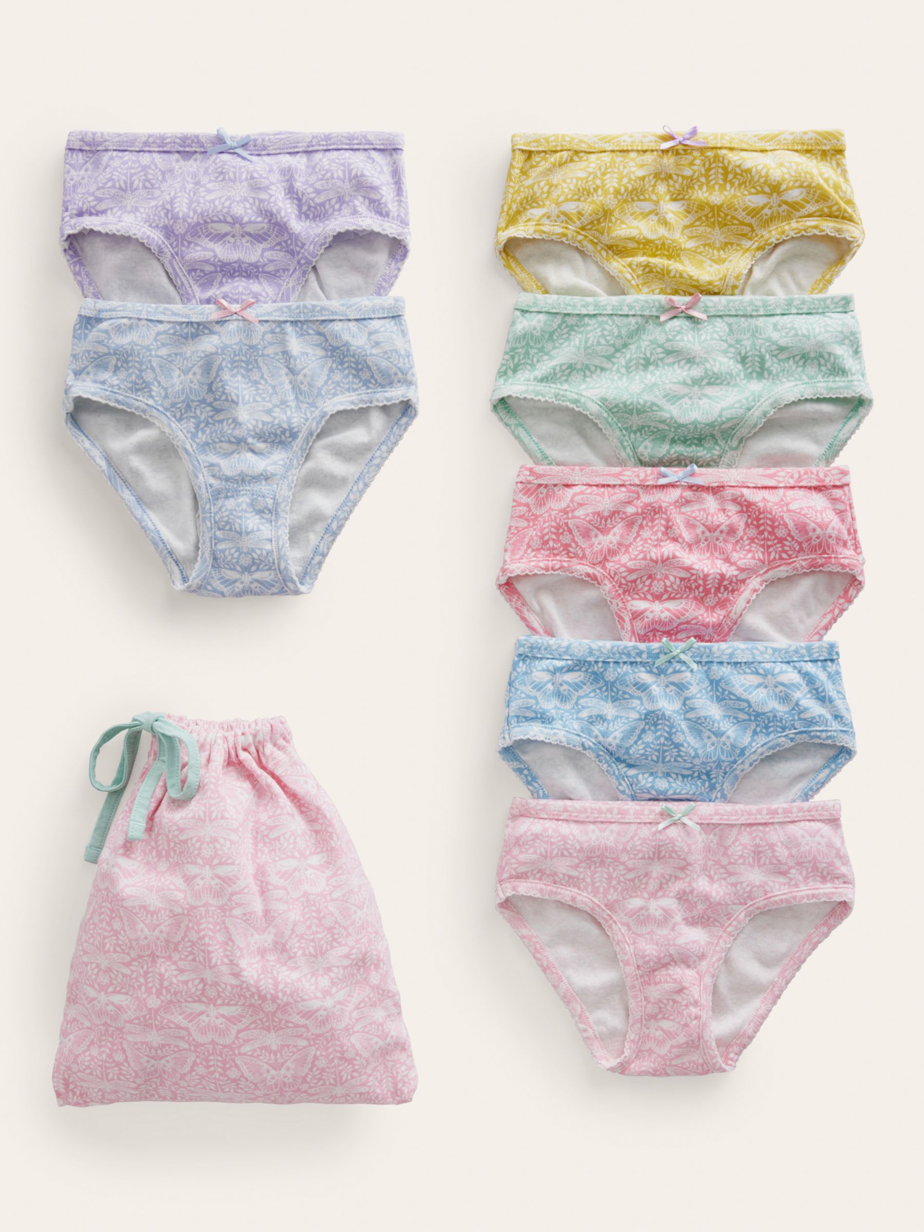 Mini Boden Kids' Butterfly Print Underwear Set, Pack of 7, Multi, 2-3 years