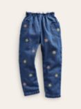Mini Boden Kids' Lined Corduroy Floral Embroidered Pull-On Trousers, Pebble  Blue, 12-18 months