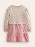 Mini Boden Kids' Jersey Floral/Plain Mix Dress, Almond Pink
