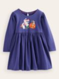 Mini Boden Kids' Applique Bunnies Jersey Dress, Blue Yonder