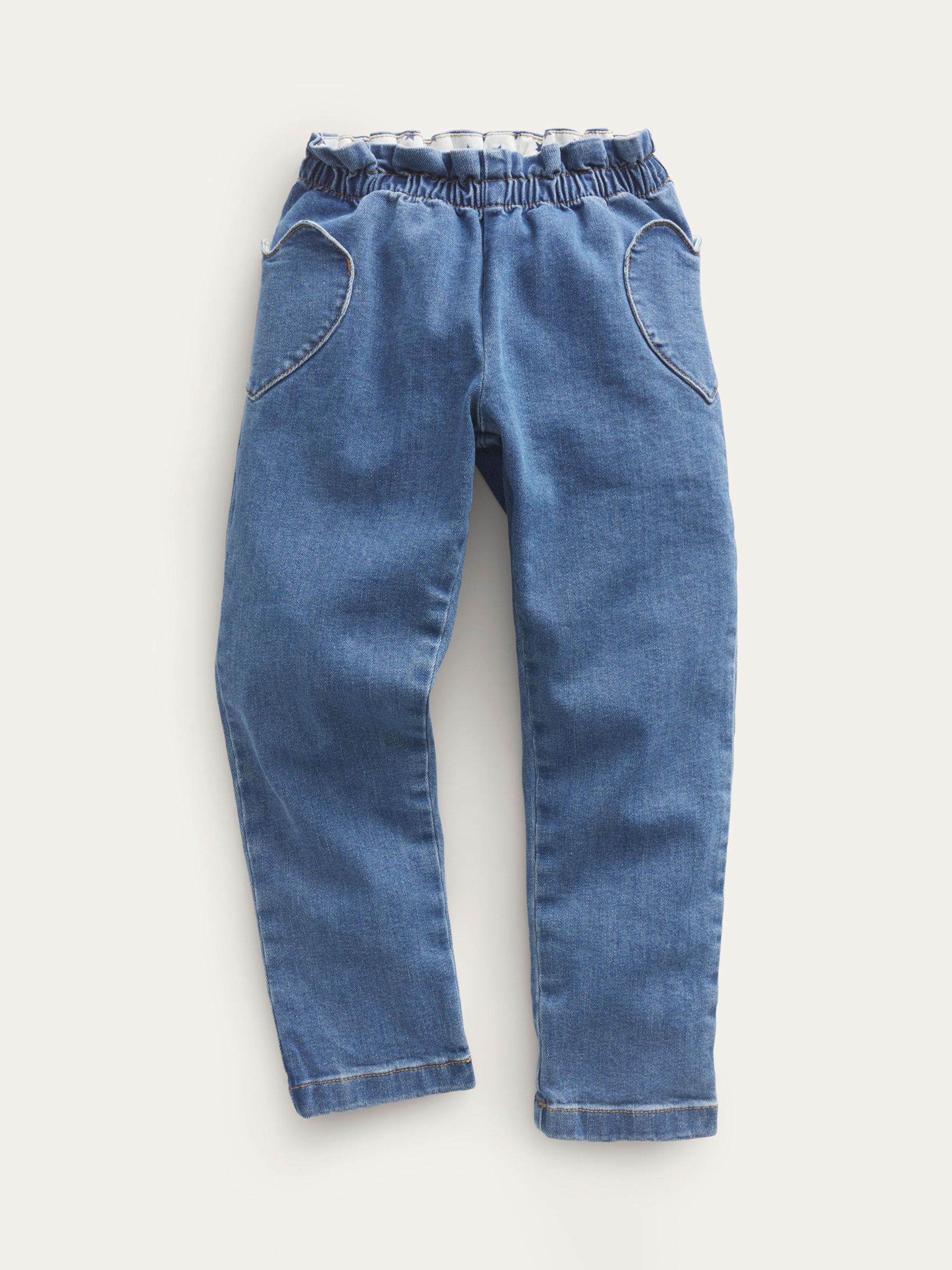 Mini Boden Kids' Pull-On Denim Trousers, Mid Vintage Denim, 11 years