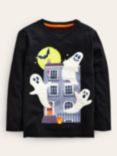Mini Boden Kids' Halloween Ghosts Applique T-Shirt, Black
