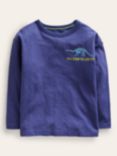 Mini Boden Kids' Fun Science Dinosaur Logo T-Shirt, Soft Starboard Blue
