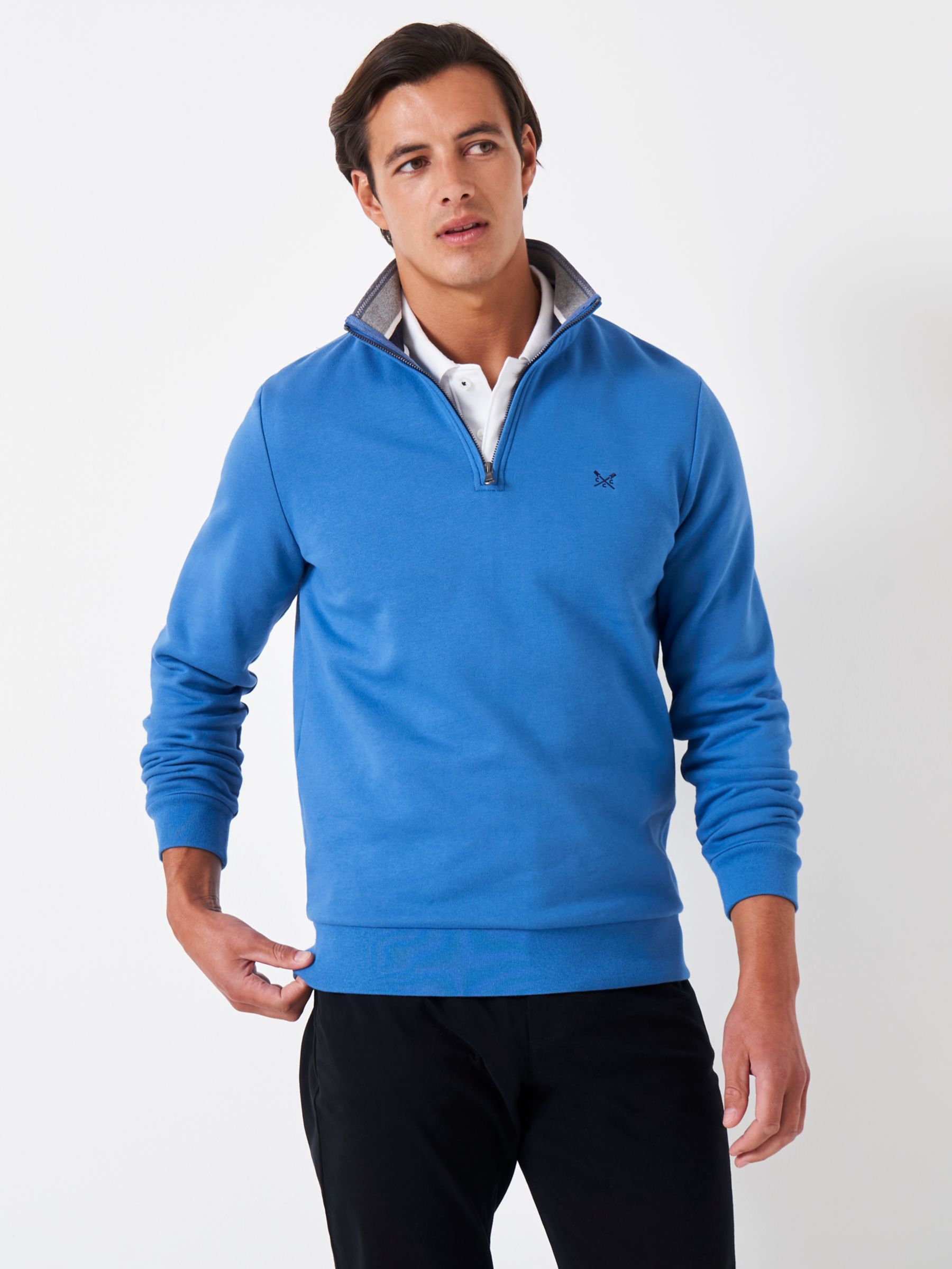 Crew Clothing Classic Half Zip Jumper, Aqua Blue at John Lewis & Partners