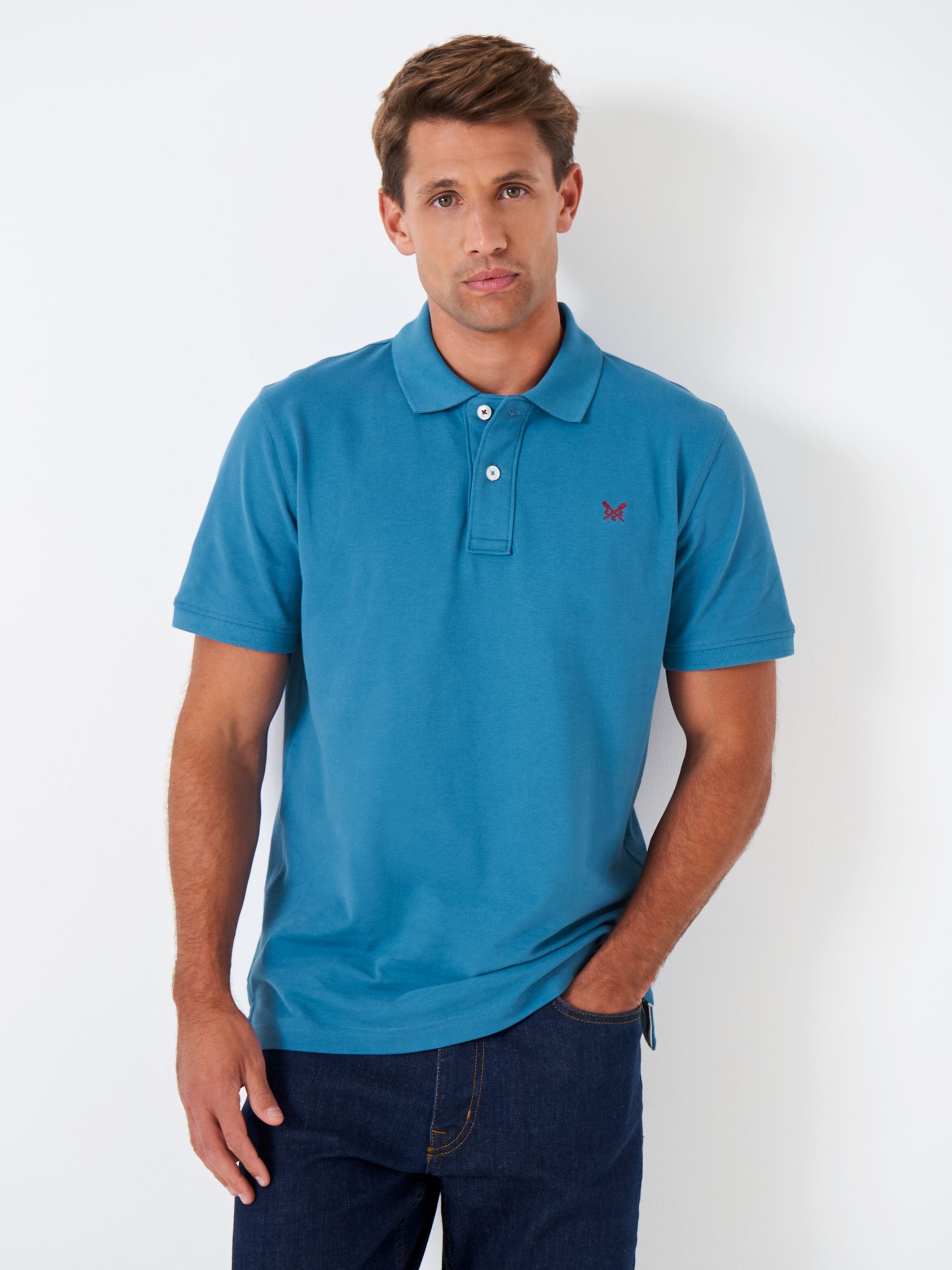 Crew Clothing Classic Pique Polo Shirt, Blue at John Lewis & Partners